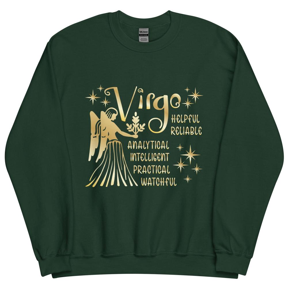 Virgo Zodiac Positive Traits Sweatshirt - Forest Green Color - https://ascensionemporium.net